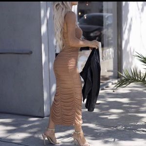 Nude ruched fashion nova dress